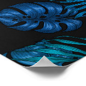 Orchideen und Blätter aus Palmen, rosa und blau au Poster (Ecke)