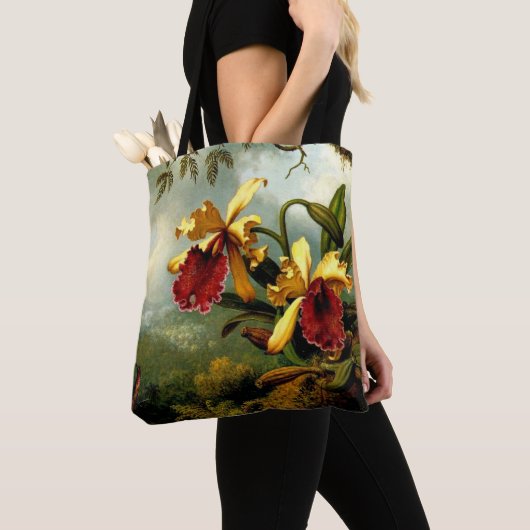 Orchideen und Hummingbird, botanische Kunst, Tasche (Von Nahem)