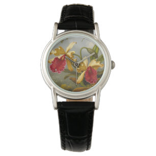 Orchideen und Hummingbird Heade Armbanduhr