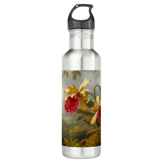 Orchideen und Hummingbird Heade Edelstahlflasche (Vorderseite)
