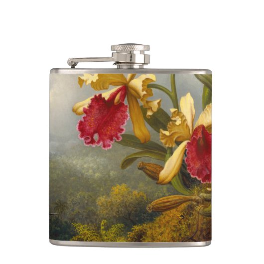 Orchideen und Hummingbird Heade Flachmann (Vorderseite)