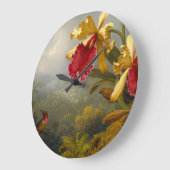 Orchideen und Hummingbird Heade Große Wanduhr (Winkel)