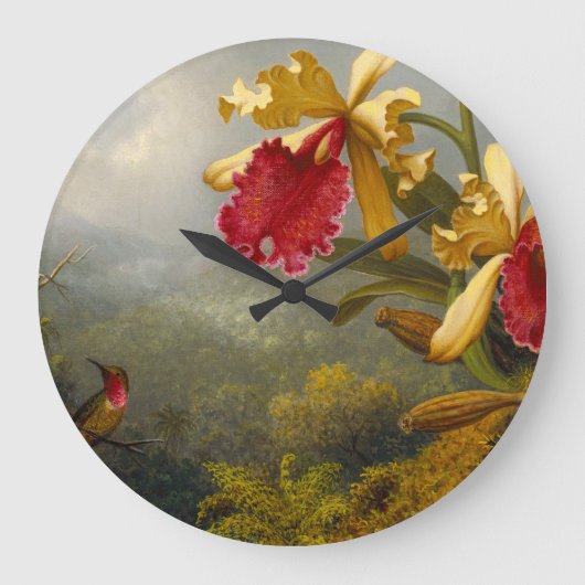 Orchideen und Hummingbird Heade Große Wanduhr (Vorderseite)