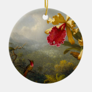 Orchideen und Hummingbird Heade Keramik Ornament