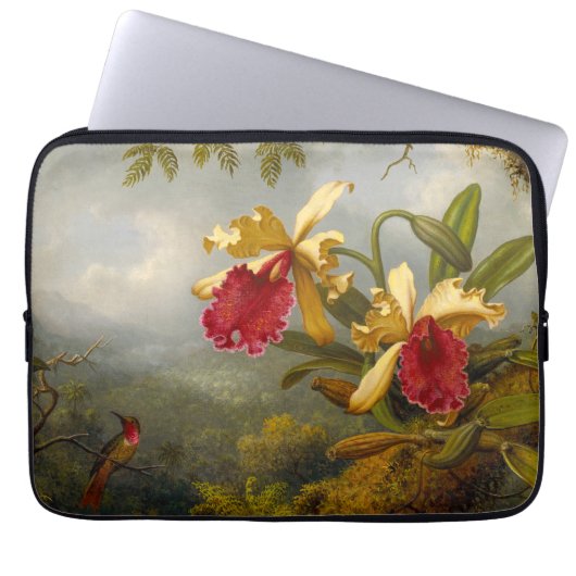 Orchideen und Hummingbird Heade Laptopschutzhülle (Vorderseite)