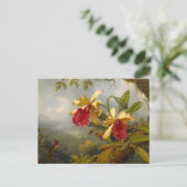 Orchideen und Hummingbird Heade Postkarte (Stehend Vorderseite)