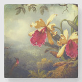 Orchideen und Hummingbird Heade Steinuntersetzer (Vorderseite)