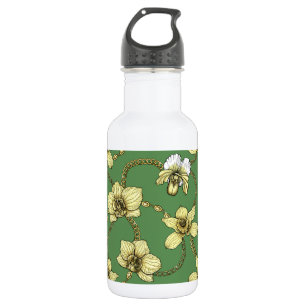 Orchideen und Ketten, gelb und kelgrün Edelstahlflasche
