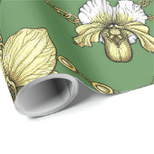 Orchideen und Ketten, gelb und kelgrün Geschenkpapier (Rolleneckpunkt)