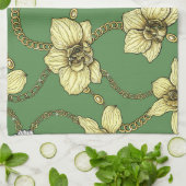 Orchideen und Ketten, gelb und kelgrün Geschirrtuch (Gefaltet)