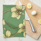 Orchideen und Ketten, gelb und kelgrün Geschirrtuch (Viertel Falte)