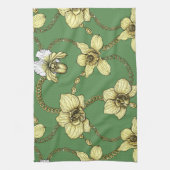 Orchideen und Ketten, gelb und kelgrün Geschirrtuch (Vertikal)