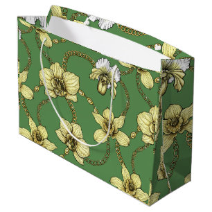 Orchideen und Ketten, gelb und kelgrün Große Geschenktüte