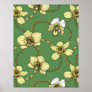 Orchideen und Ketten, gelb und kelgrün Poster