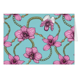 Orchideen und Ketten, rosa und blau