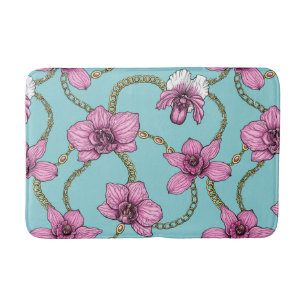 Orchideen und Ketten, rosa und blau Badematte