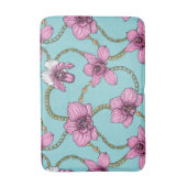 Orchideen und Ketten, rosa und blau Badematte (Vorderseite Vertikal)