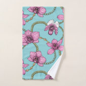 Orchideen und Ketten, rosa und blau Badhandtuch Set (Handtuch)