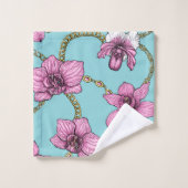 Orchideen und Ketten, rosa und blau Badhandtuch Set (Waschlappen)