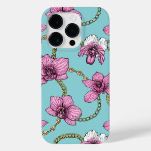 Orchideen und Ketten, rosa und blau Case-Mate iPhone 14 Pro Hülle