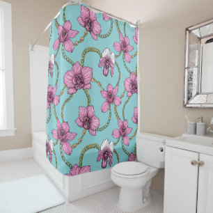 Orchideen und Ketten, rosa und blau Duschvorhang