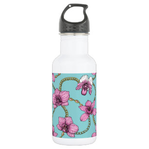 Orchideen und Ketten, rosa und blau Edelstahlflasche