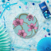 Orchideen und Ketten, rosa und blau Pappteller (Party)