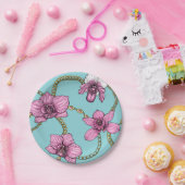 Orchideen und Ketten, rosa und blau Pappteller (Party)