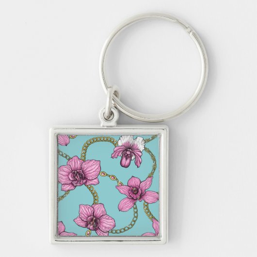 Orchideen und Ketten, rosa und blau Schlüsselanhänger (Vorne)