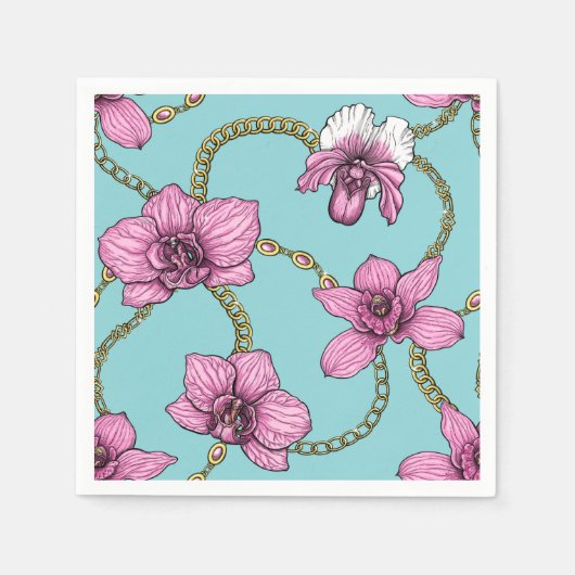 Orchideen und Ketten, rosa und blau Serviette (Vorderseite)