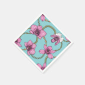 Orchideen und Ketten, rosa und blau Serviette (Ecke)