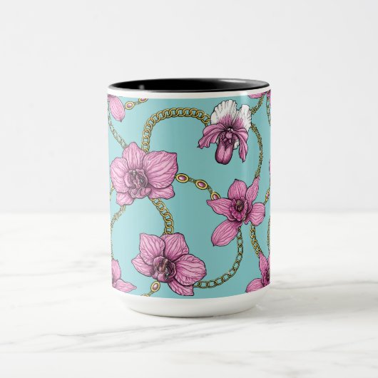 Orchideen und Ketten, rosa und blau Tasse (Zentrum)
