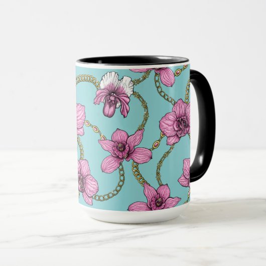 Orchideen und Ketten, rosa und blau Tasse (VorderseiteRechts)