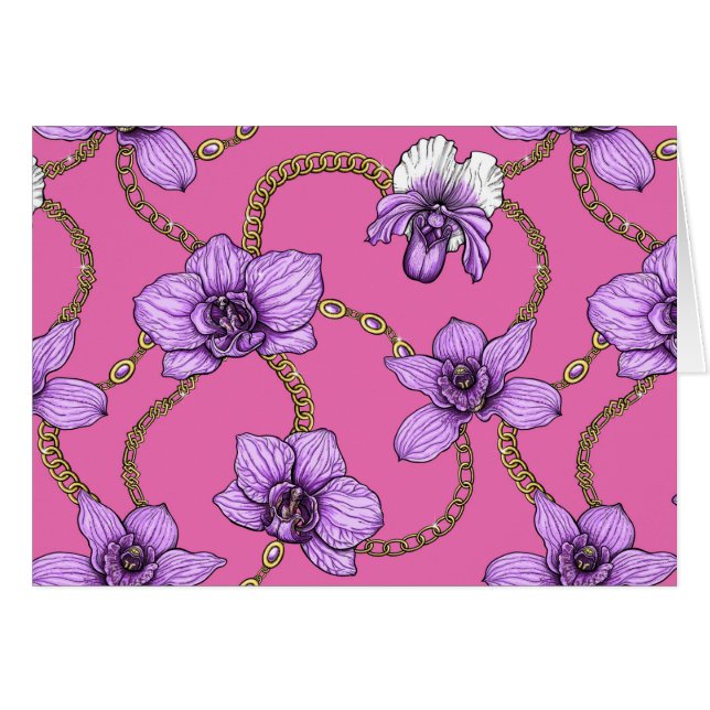Orchideen und Ketten, violett und rosa (Vorderseite (Horizontal))