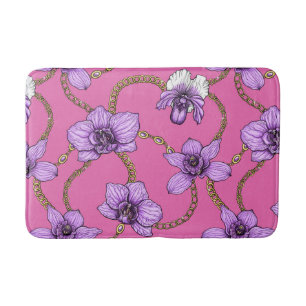 Orchideen und Ketten, violett und rosa Badematte