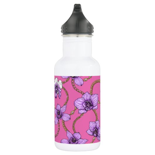 Orchideen und Ketten, violett und rosa Edelstahlflasche (Rechts)