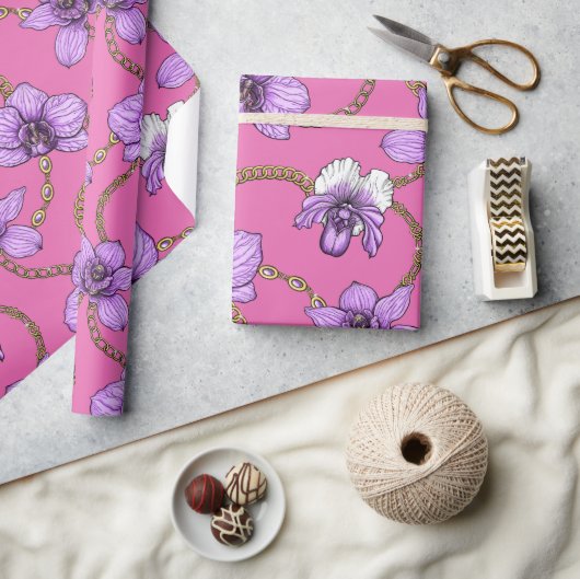Orchideen und Ketten, violett und rosa Geschenkpapier (Basteln)