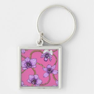 Orchideen und Ketten, violett und rosa Schlüsselanhänger