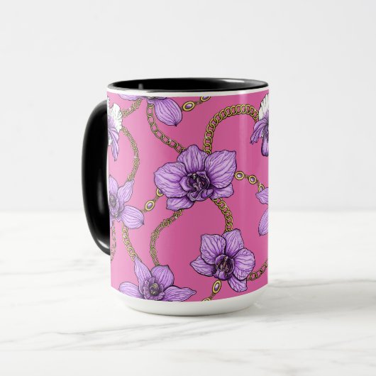 Orchideen und Ketten, violett und rosa Tasse (Vorderseite Links)