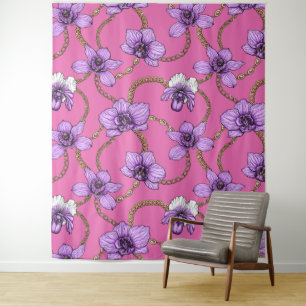 Orchideen und Ketten, violett und rosa Wandteppich