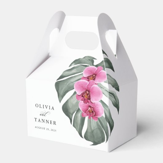 Orchideen und Monstera, tropische Blüten Geschenkschachtel (Vorderseite)