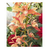 Orchideen und Rote Chrysanthemen Fotodruck (Vorne)