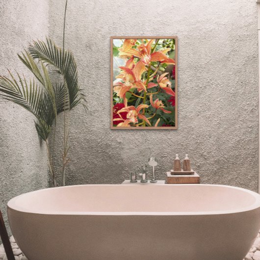 Orchideen und Rote Chrysanthemen Fotodruck