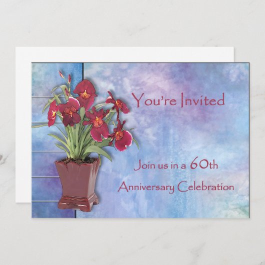 Orchideen und Wasserfarbe 60 Jahre alt Einladung (Vorne/Hinten)