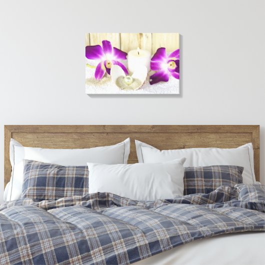Orchideen und Wellness-Center-Kerze mit Muscheln Leinwanddruck (Insitu (Schlafzimmer))