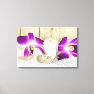 Orchideen und Wellness-Center-Kerze mit Muscheln Leinwanddruck