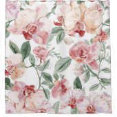 Orchideen-Wiesen-Aquarell-Blumen-Rot-Botanisch Duschvorhang (Vorderseite)