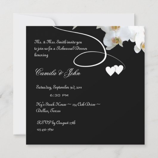 Orchideen & Wirbel Probe Abendessen Einladung (Rückseite)