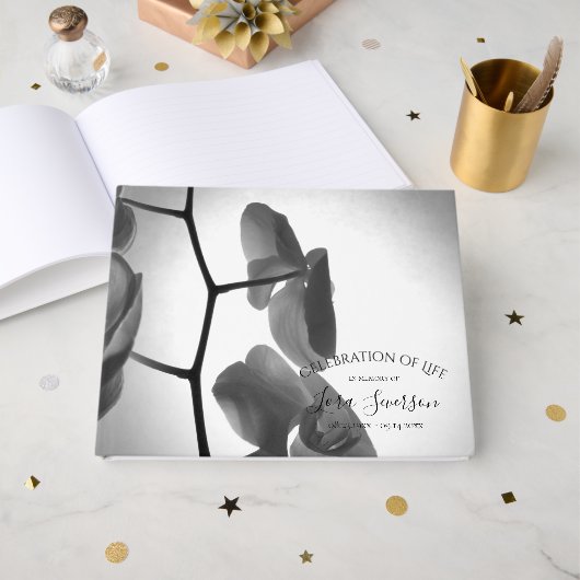 Orchideen zur Stammzelebrierung des Gedenkens an d Gästebuch (Vorderseite Offen)