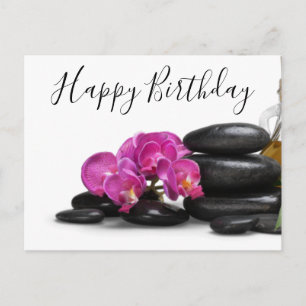 Orchideenblüte mit Hot-Stone-Geburtstag Postkarte
